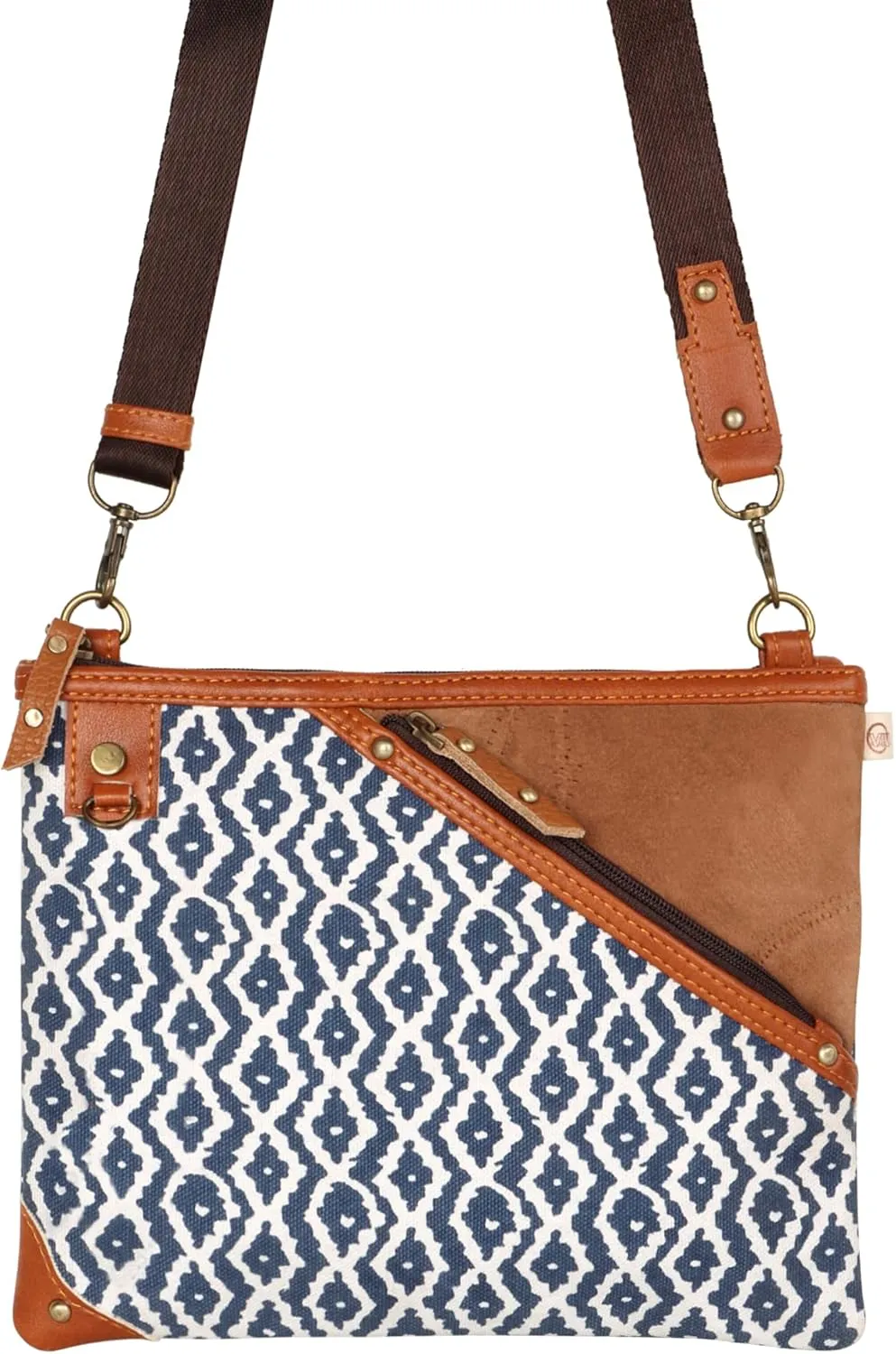 Vaan & Co. Grayson Wide Crossbody Bag – Upcycled Genuine Leather Purse with Top Flap & Tassel