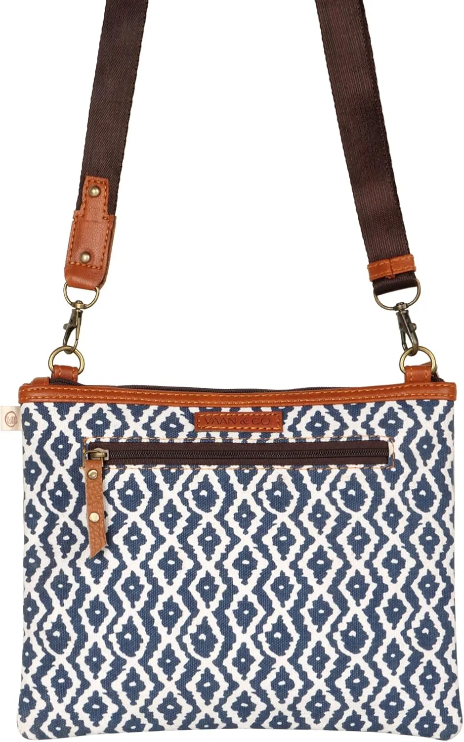 Vaan & Co. Grayson Wide Crossbody Bag – Upcycled Genuine Leather Purse with Top Flap & Tassel