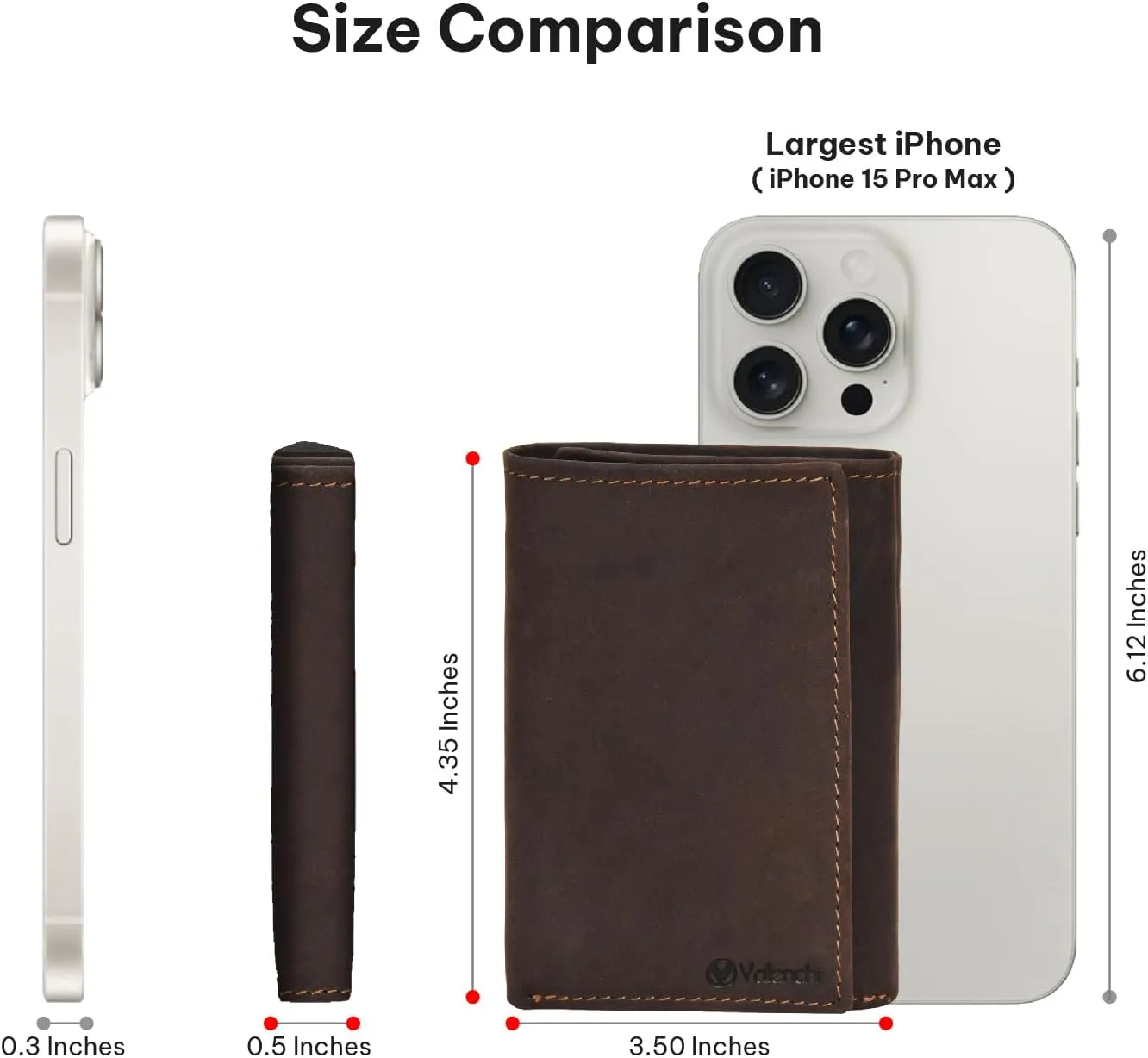VALENCHI Leather Trifold Wallet For Men - RFID Blocking - 6 Card Slots, 2 Note Compartments & 1 ID Window - Minimalist Design, Slim Wallet - Premium, Fashionable Accessory Gifts for Men, Him