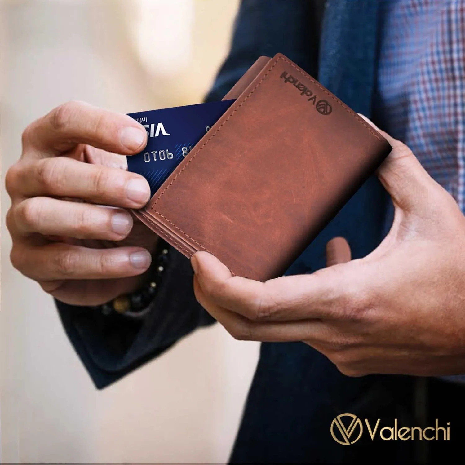 VALENCHI Leather Trifold Wallet For Men - RFID Blocking - 9 Card Slots, 2 Note Compartments & 1 ID Window - Minimalist Design, Slim Wallet - Premium, Fashionable Accessory Gifts for Men, Him