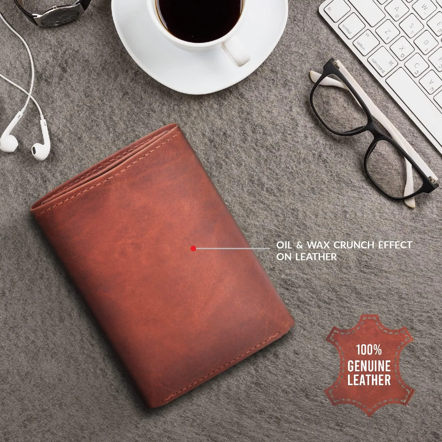 VALENCHI Leather Trifold Wallet For Men - RFID Blocking - 9 Card Slots, 2 Note Compartments & 1 ID Window - Minimalist Design, Slim Wallet - Premium, Fashionable Accessory Gifts for Men, Him