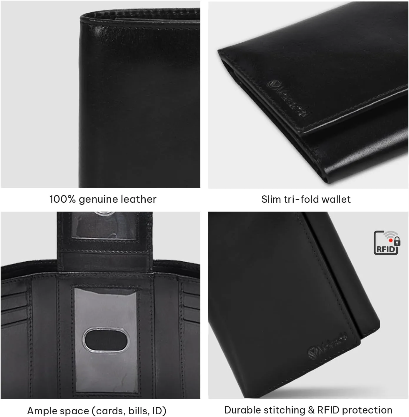 VALENCHI Leather Trifold Wallet For Men - RFID Blocking - 9 Card Slots, 2 Note Compartments & 1 ID Window - Minimalist Design, Slim Wallet - Premium, Fashionable Accessory Gifts for Men, Him