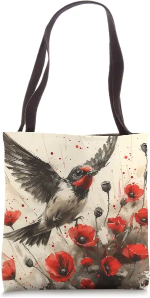 Van Gogh Style Cave Swallow Bird Lover Poppy Flower Tote Bag