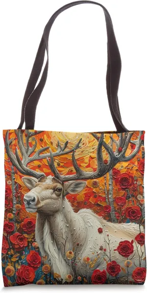 Van Gogh Style Cute Roses Flower Caribou Tote Bag
