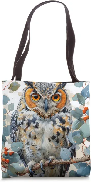 Van Gogh Style Eucalyptus Pattern Eurasian Eagle Owl Tote Bag