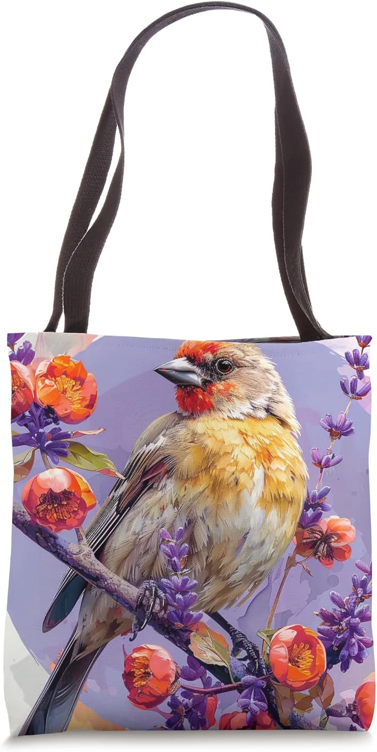 Van Gogh Style Lavender Flower Floral Crossbill Bird Tote Bag