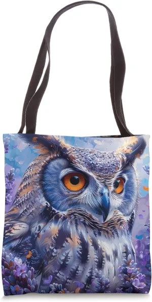 Van Gogh Style Lavender Flower Floral Eurasian Eagle Owl Tote Bag
