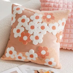 vctops Spring Floral Tufted Decorative Throw Pillow Covers Cute Flower Square Pillow Cases Soft Velvet Couch Cushion Cover for Chair Sofa Bedroom Living Room Home Decor (Pink,18"x18")