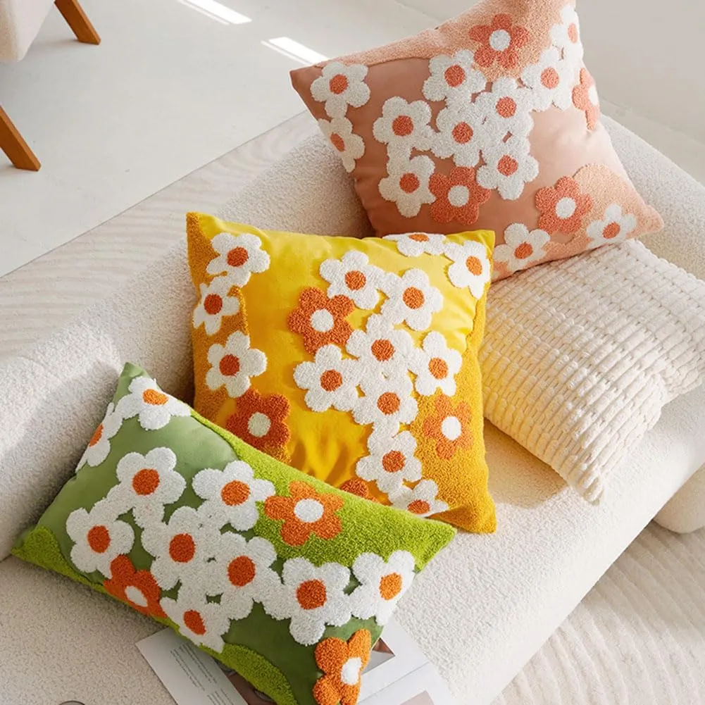 vctops Spring Floral Tufted Decorative Throw Pillow Covers Cute Flower Square Pillow Cases Soft Velvet Couch Cushion Cover for Chair Sofa Bedroom Living Room Home Decor (Pink,18"x18")