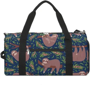 Vector Cute Sloths on Branch Seamless Pattern for Nursery Wallpaper Textile Print Vector Texture Sports Tote Gym Bag for Women Men, Overnight Bag with Shoe Compartment Water Resistant