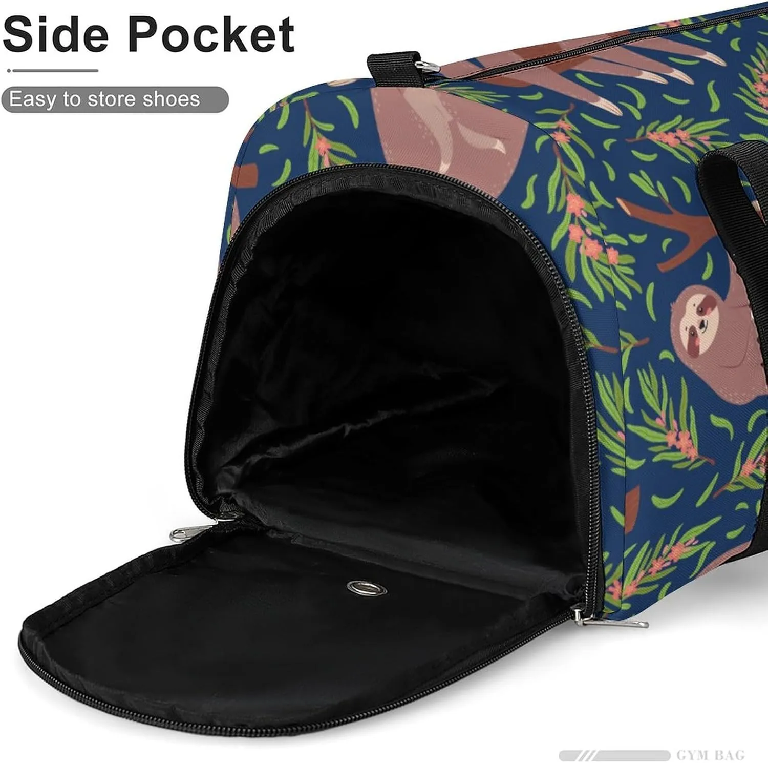 Vector Cute Sloths on Branch Seamless Pattern for Nursery Wallpaper Textile Print Vector Texture Sports Tote Gym Bag for Women Men, Overnight Bag with Shoe Compartment Water Resistant
