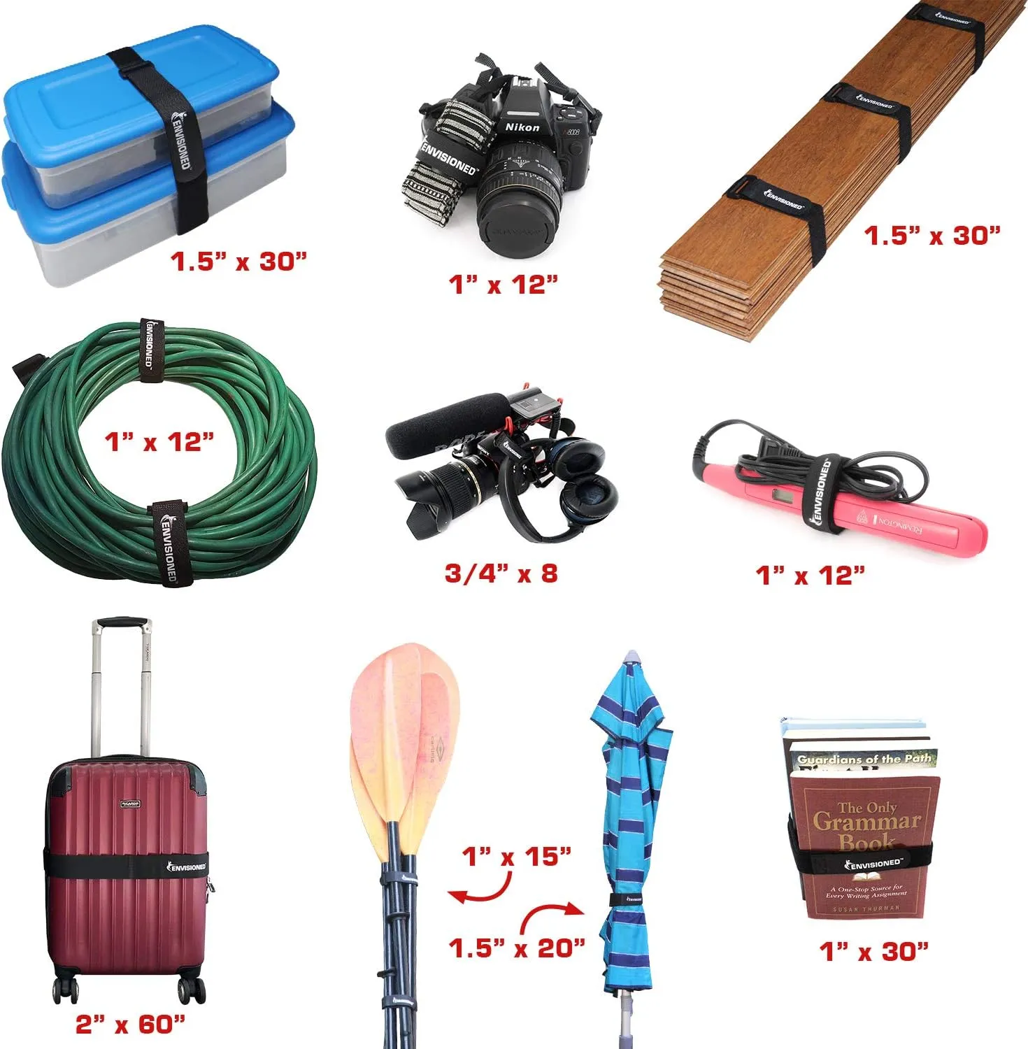 Velour Cinch Straps 2" x 30" - 6 Pack, Soft Touch Microfiber Reusable Hook and Loop