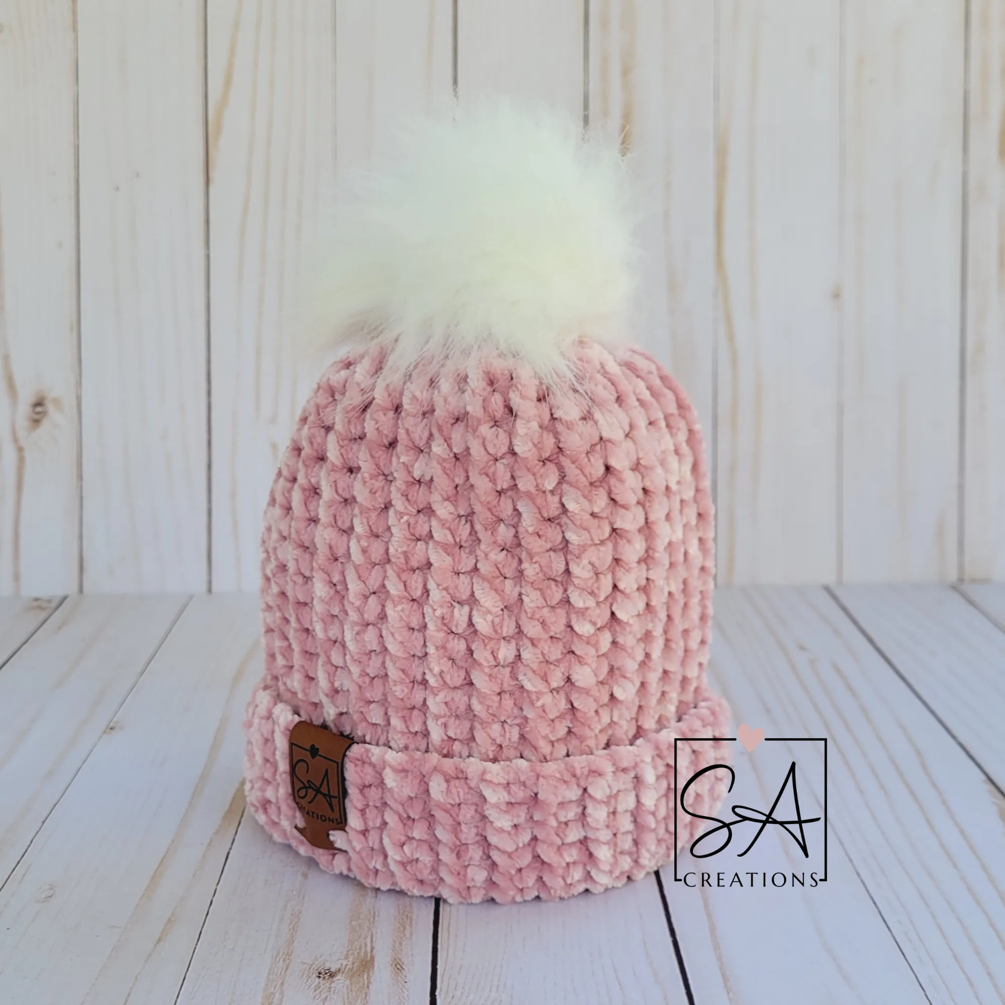 Velvet Baby Beanies with White Pom Pom