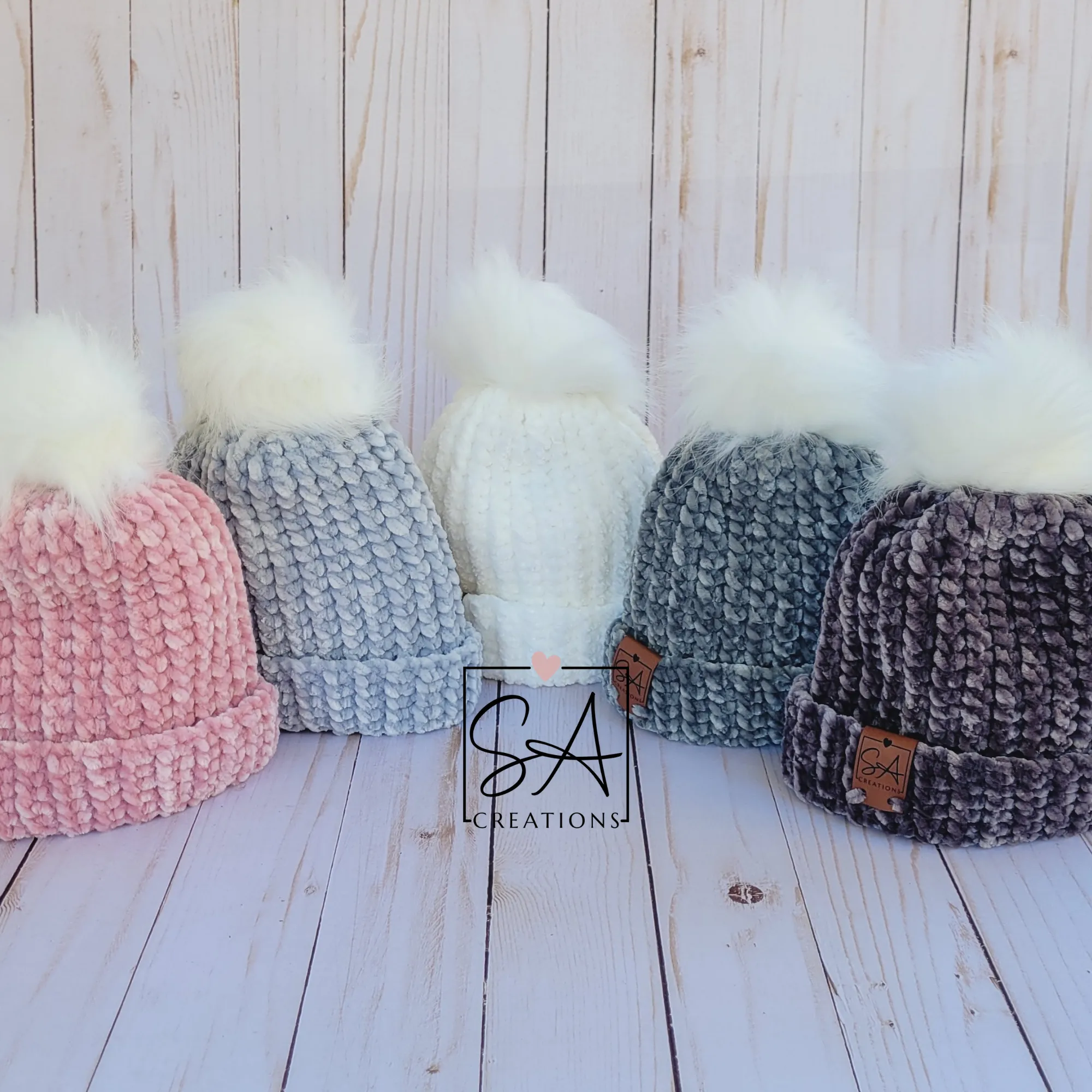 Velvet Baby Beanies with White Pom Pom