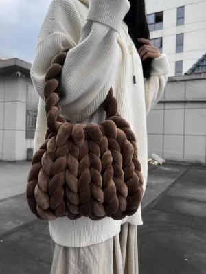 Velvet bag handmade knitting bag bag crystal velvet irrigation core yarn knitting bag hand carry messenger bag(Colour 11,28cmX20cmX28cm)