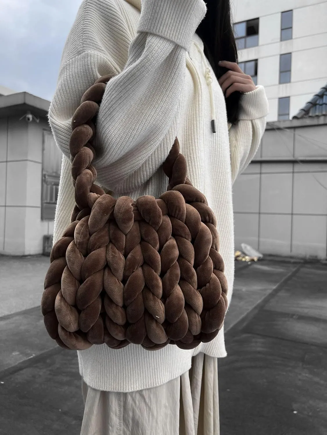 Velvet bag handmade knitting bag bag crystal velvet irrigation core yarn knitting bag hand carry messenger bag(Colour 11,28cmX20cmX28cm)