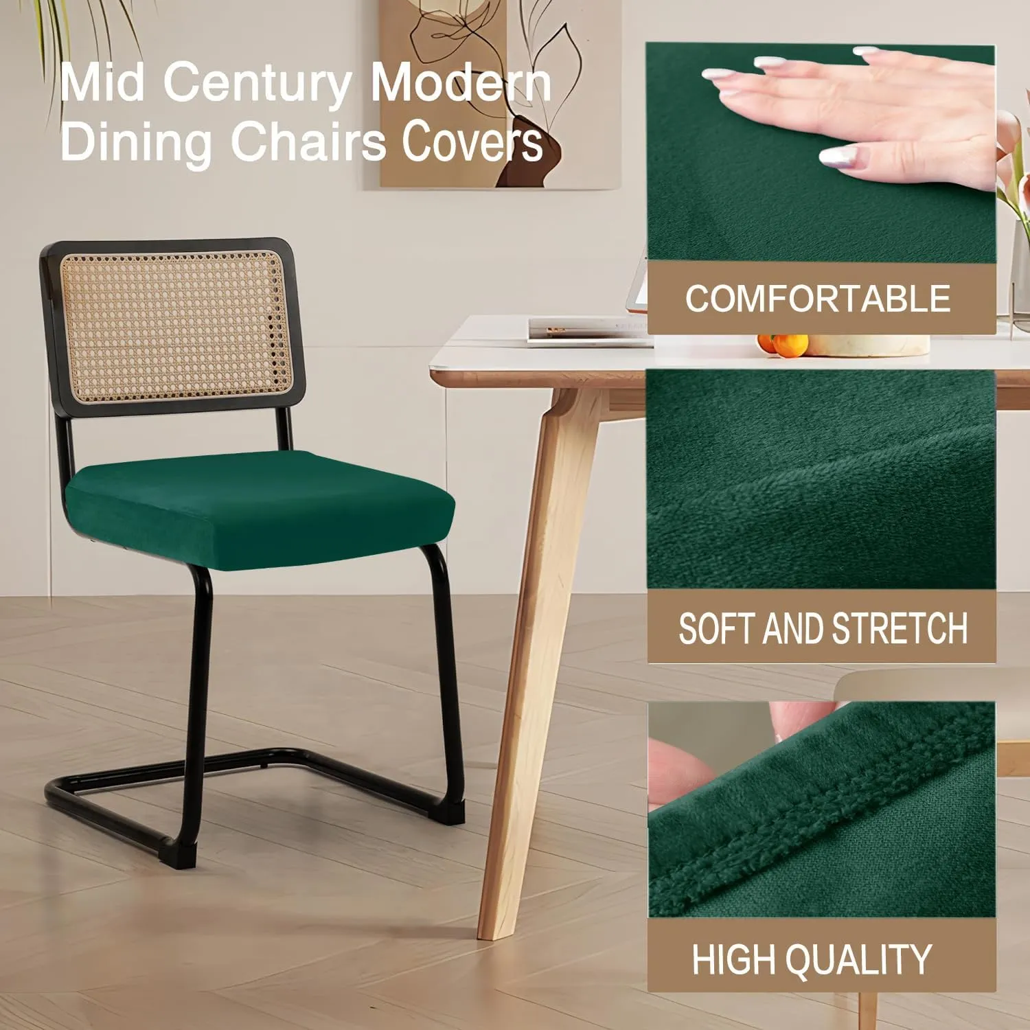 Velvet Chair Seat Covers for Mid Century Modern Dining Chairs, Armless Accent Chairs Seat Slipcovers Pack of 4 (Kelly)