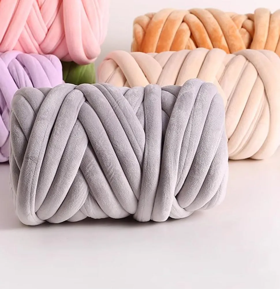 Velvet Chunky Yarn for Arm Knitting - Super Soft Bulky Giant Tubular Weight Jumbo Yarn for DIY Crochet, Hand Knitting Thick Blanket, Pet Bed, Rugs, Pillow, Handbag (0.55lb-Light Gray)