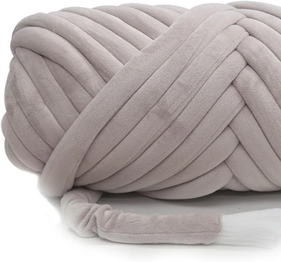 Velvet Chunky Yarn for Arm Knitting - Super Soft Bulky Giant Tubular Weight Jumbo Yarn for DIY Crochet, Hand Knitting Thick Blanket, Pet Bed, Rugs, Pillow, Handbag (0.55lb-Light Gray)