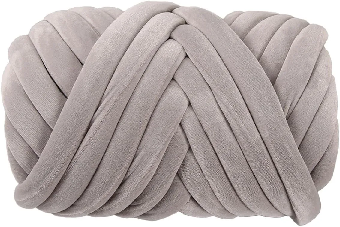Velvet Chunky Yarn for Arm Knitting - Super Soft Bulky Giant Tubular Weight Jumbo Yarn for DIY Crochet, Hand Knitting Thick Blanket, Pet Bed, Rugs, Pillow, Handbag (0.55lb-Light Gray)