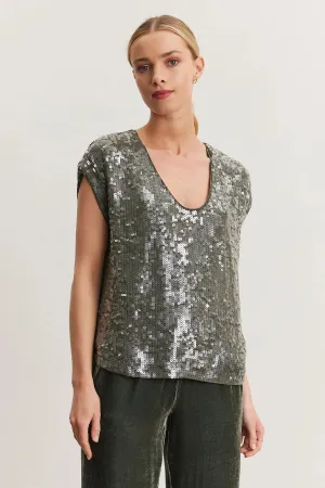 Velvet - Elorie - Sequins Top in Gunmetal