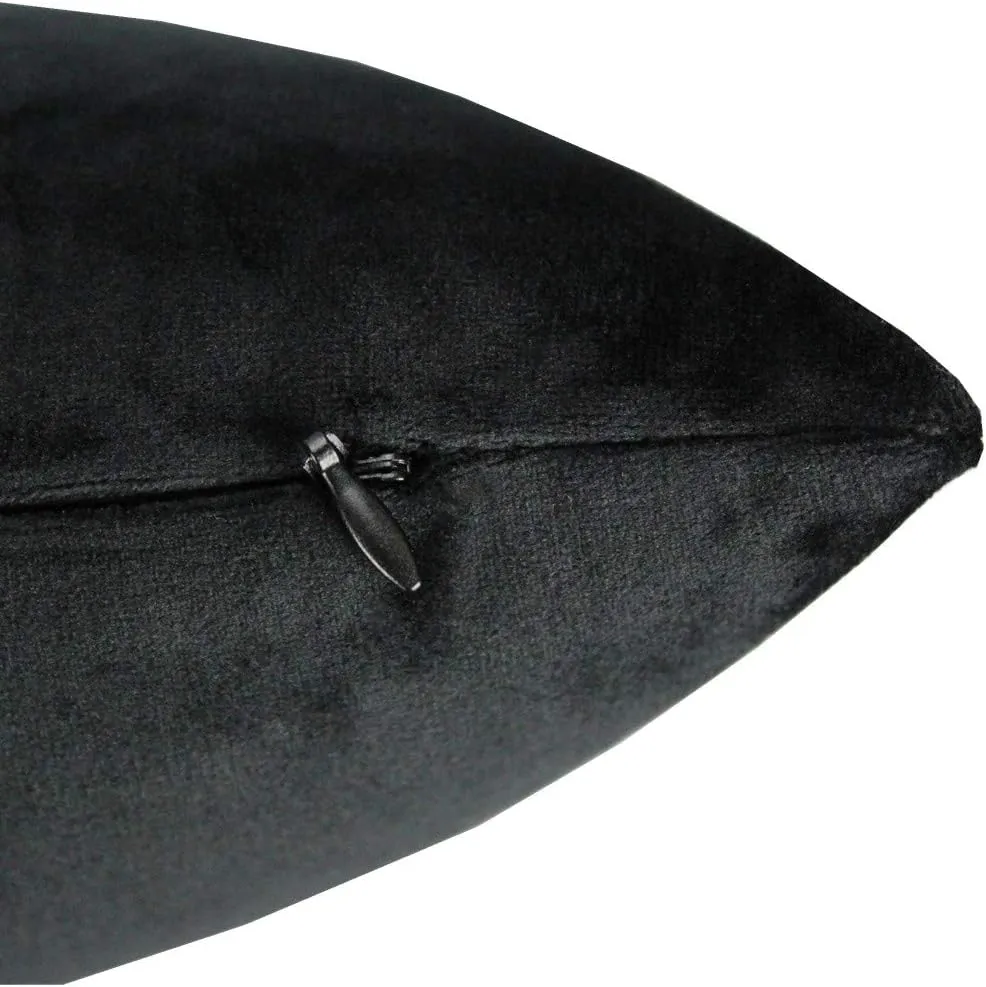 Velvet Throw Pillow Covers 16x16 Black Decorative Couch Cushion Cases Pillowcases Soft Solid Warm Cozy Square Home Decor for Sofa Chair Bedroom Car Set of 2 pieces, 16"x16