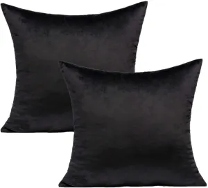 Velvet Throw Pillow Covers 16x16 Black Decorative Couch Cushion Cases Pillowcases Soft Solid Warm Cozy Square Home Decor for Sofa Chair Bedroom Car Set of 2 pieces, 16"x16