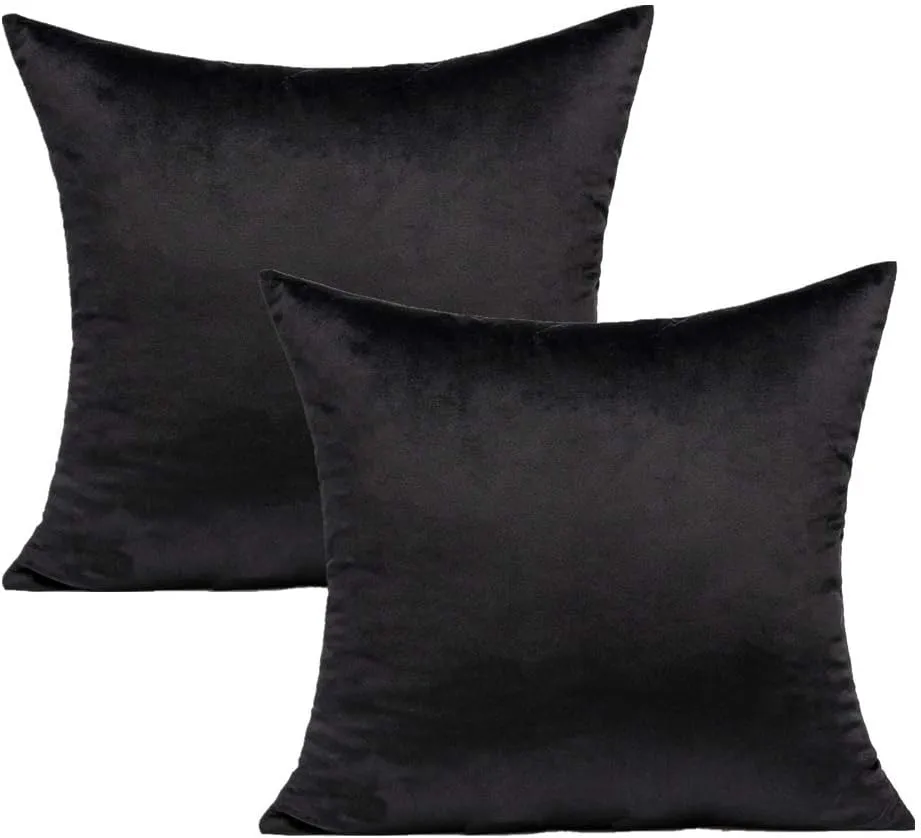 Velvet Throw Pillow Covers 16x16 Black Decorative Couch Cushion Cases Pillowcases Soft Solid Warm Cozy Square Home Decor for Sofa Chair Bedroom Car Set of 2 pieces, 16"x16