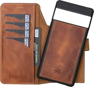 Venito Ravenna Slim Magic Leather Wallet Case for Google Pixel 6 Pro (6.7 in) with a Magnetic Flip & Four Card Slots and a Bill Pocket & Lightweight Frame (Antique Brown)