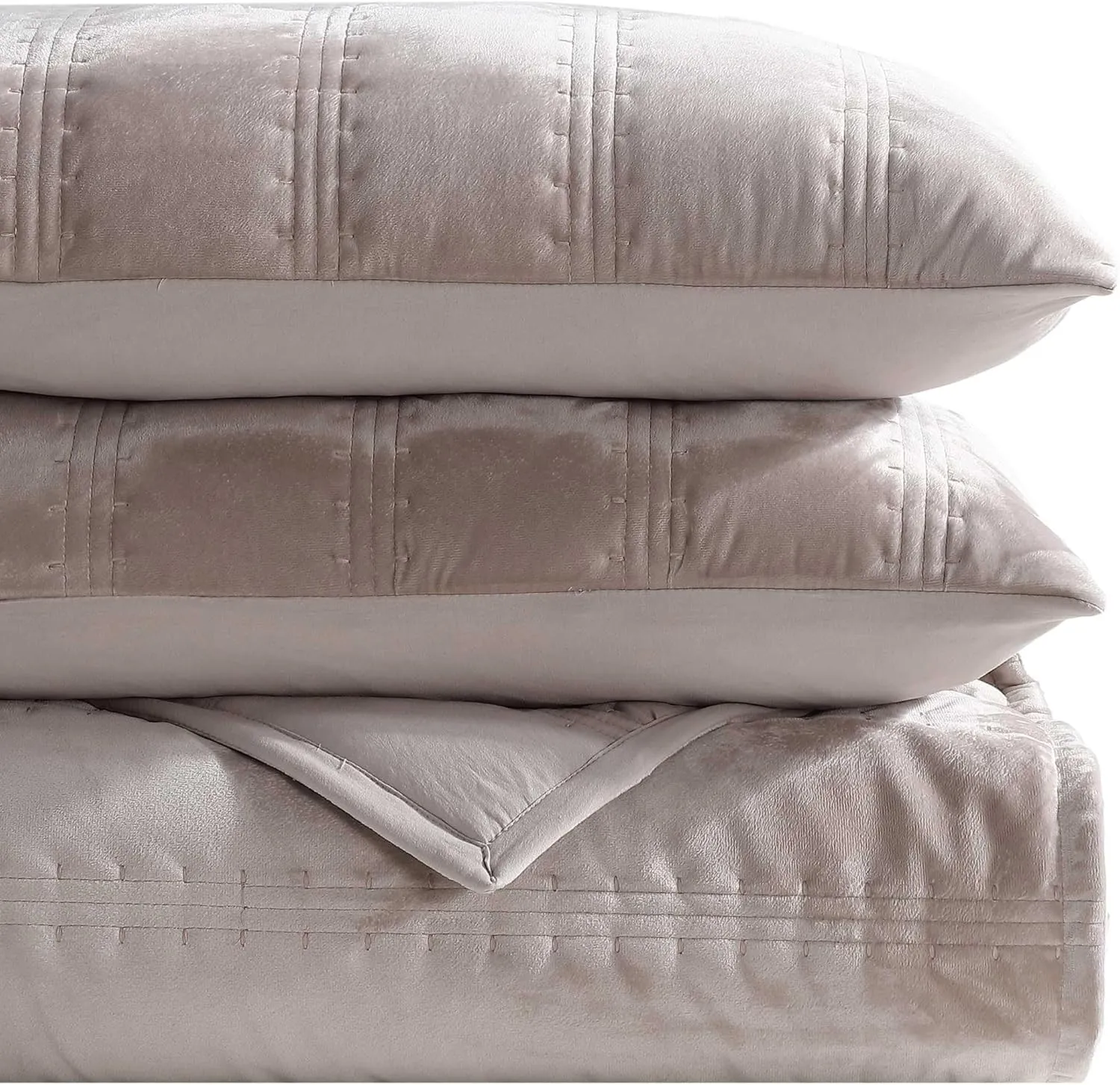 Vera Wang - Queen Quilt Set, Super Soft Bedding Set with Matching Shams, Modern Room Essentials (Velvet Linear Stitch French Clay, Queen)