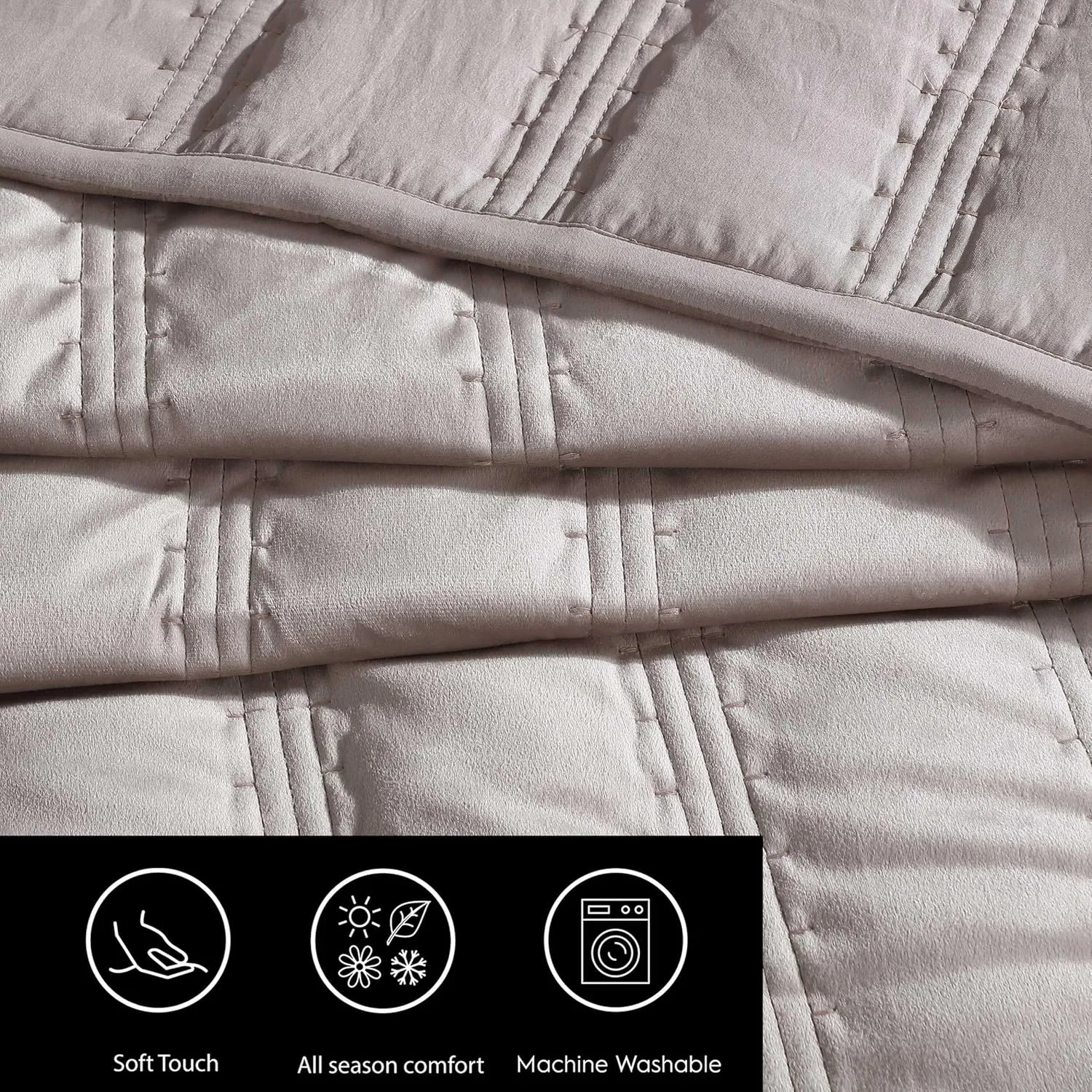 Vera Wang - Queen Quilt Set, Super Soft Bedding Set with Matching Shams, Modern Room Essentials (Velvet Linear Stitch French Clay, Queen)