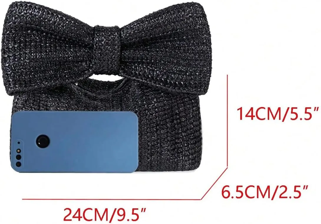 Verdusa Women's Bow Wrist Handbags Woven Purse Top Handle Straw Clutches