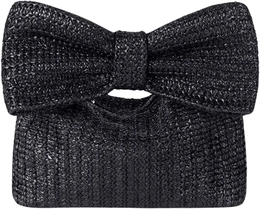 Verdusa Women's Bow Wrist Handbags Woven Purse Top Handle Straw Clutches