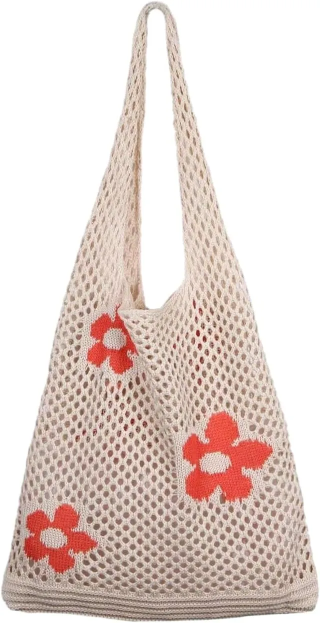 Verdusa Women's Crochet Hollow Out Tote Handbags Casual Shoulder Bag Knit Purse