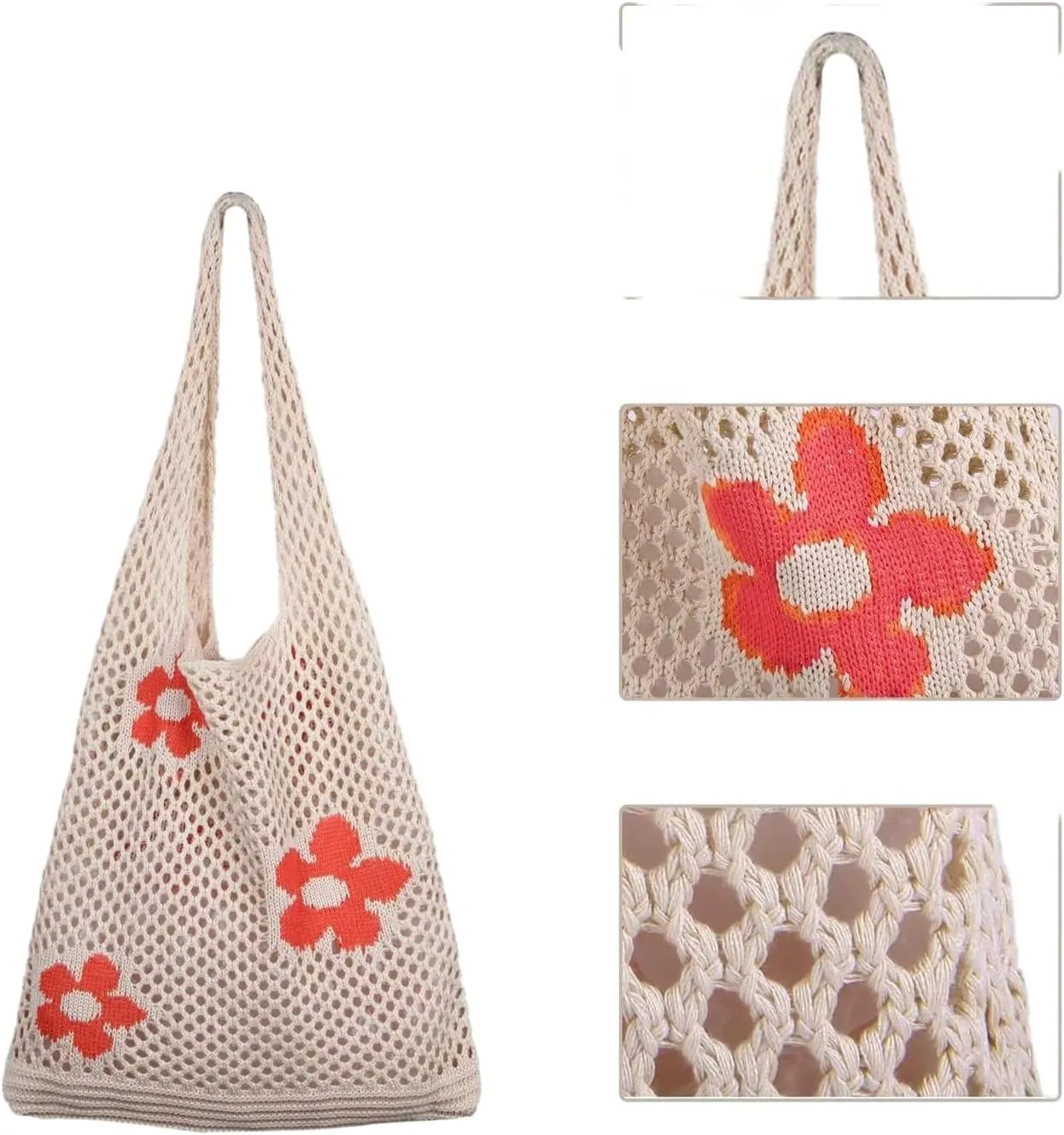Verdusa Women's Crochet Hollow Out Tote Handbags Casual Shoulder Bag Knit Purse