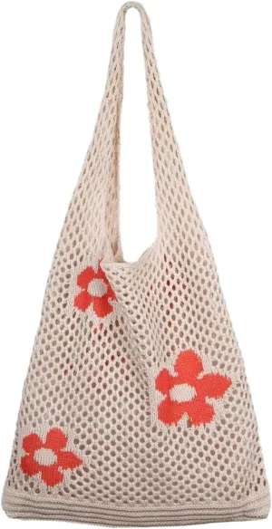 Verdusa Women's Crochet Hollow Out Tote Handbags Casual Shoulder Bag Knit Purse