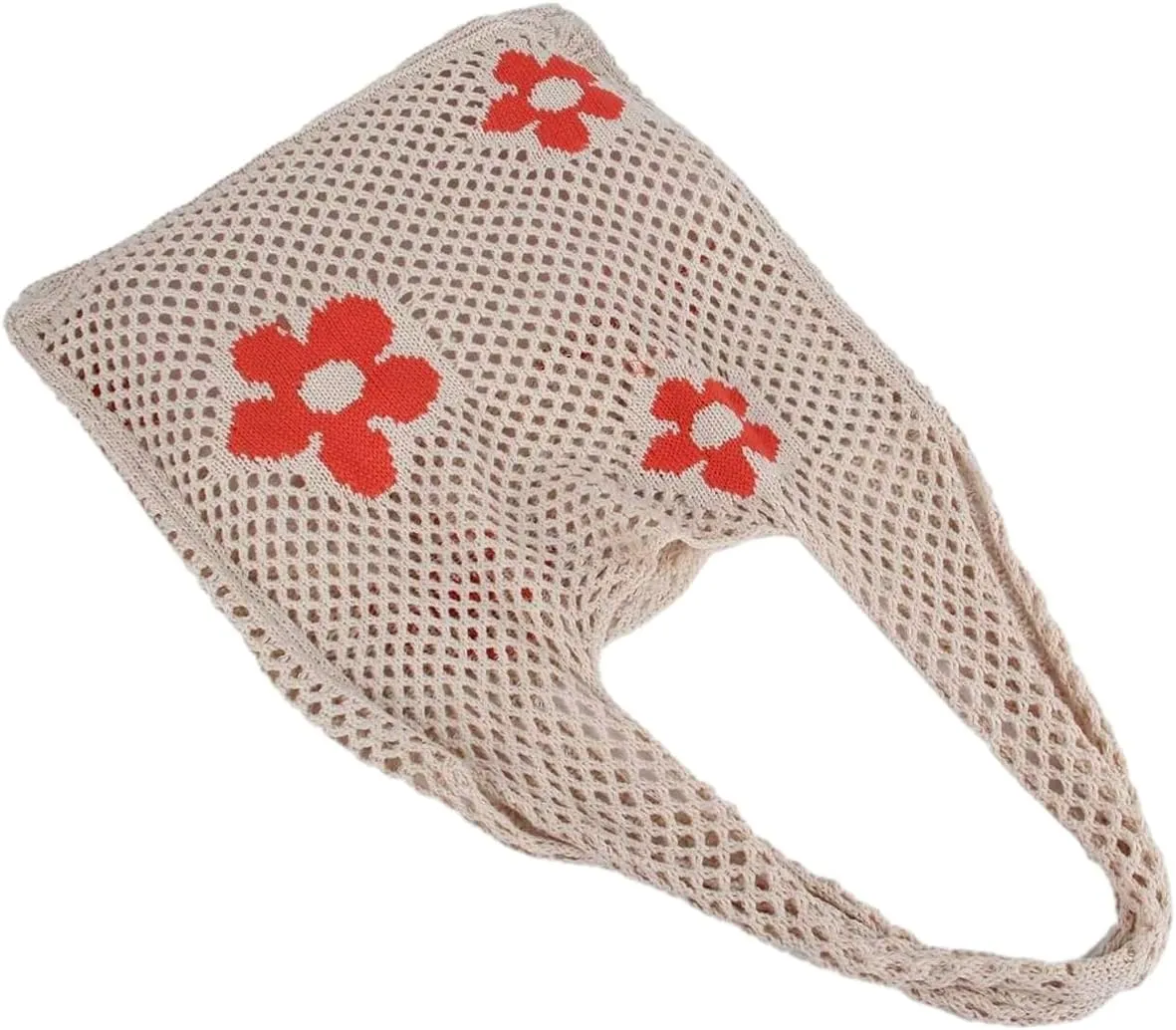 Verdusa Women's Crochet Hollow Out Tote Handbags Casual Shoulder Bag Knit Purse