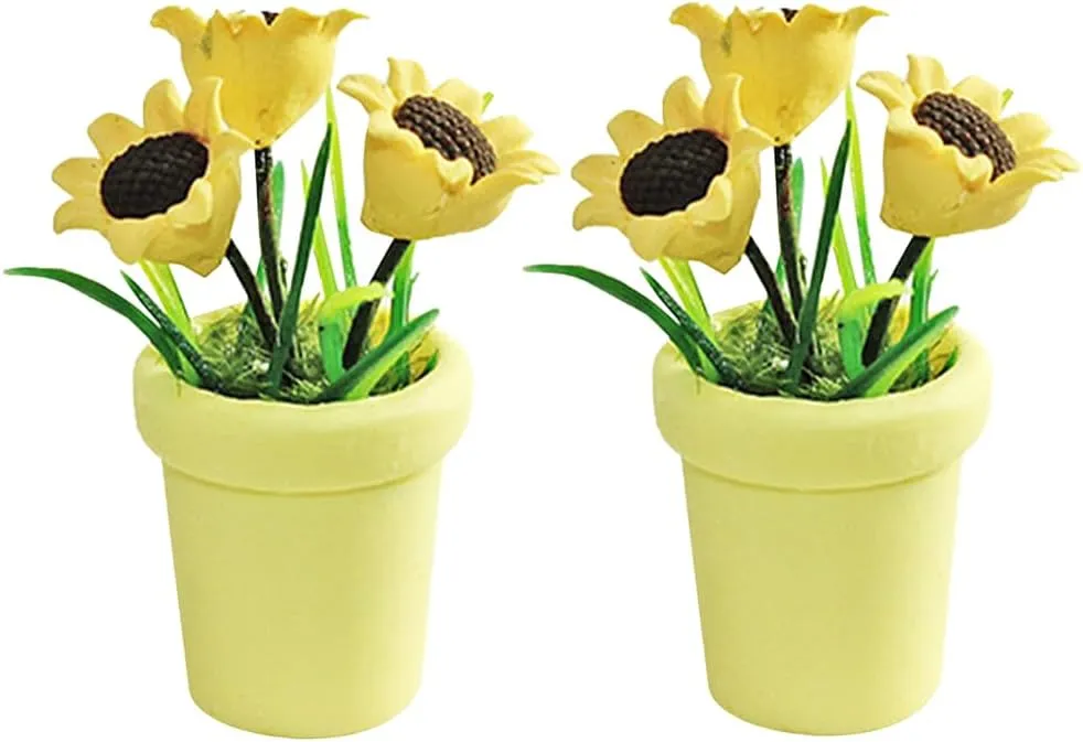 VICASKY 2pcs Miniature Sunflower Decor Lifelike Potted Plant for Doll House Tiny Bonsai Ornament for Home Desktop and Landscape Dollhouse Layout Prop