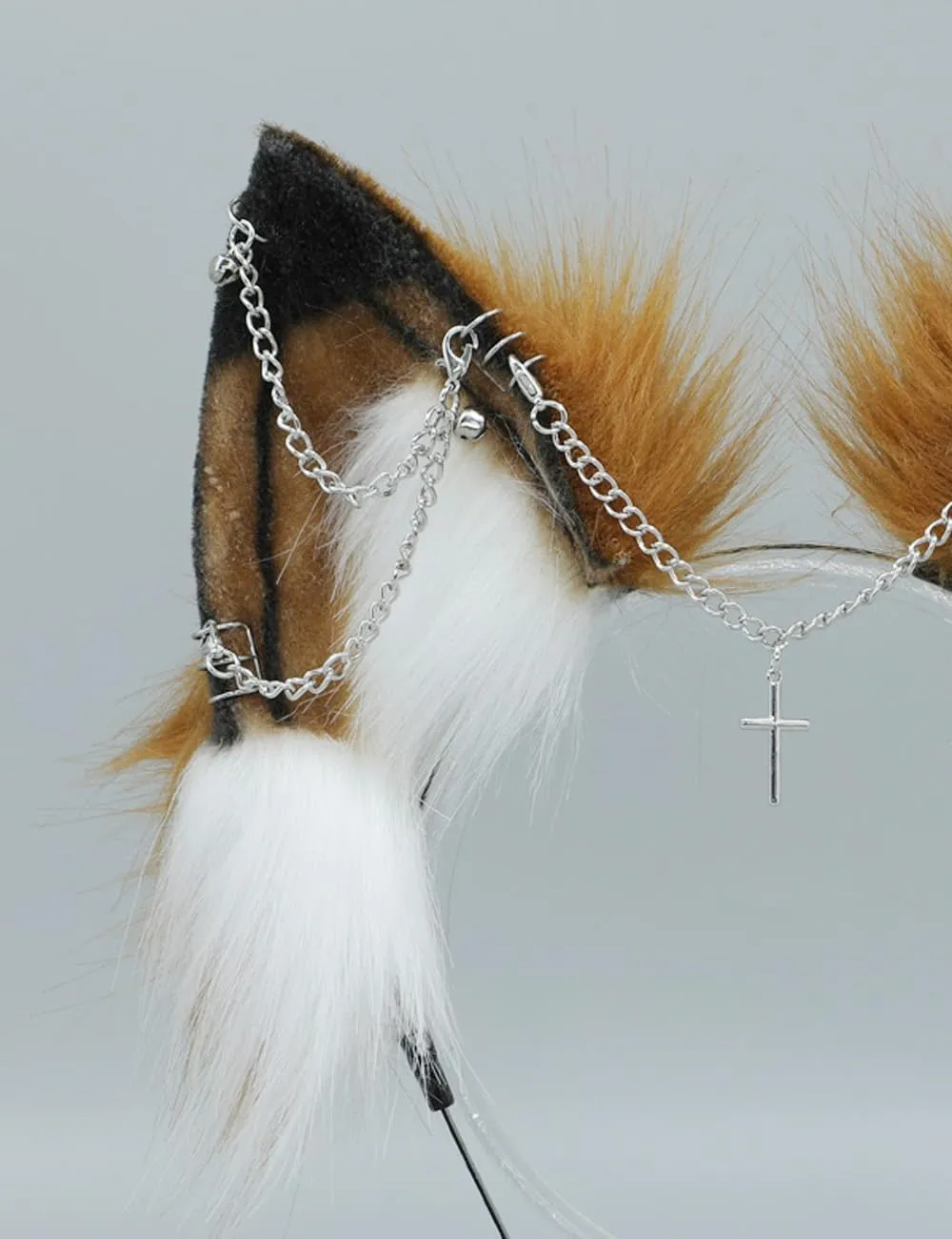 VIGVAN Handmade Wolf Fox Ears Animal Cosplay Cute Head Accessories for Halloween (Chain Brown White)