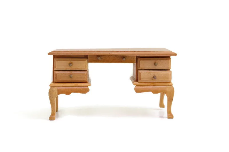 Vintage 1:12 Miniature Dollhouse Oak Writing Desk