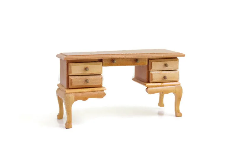 Vintage 1:12 Miniature Dollhouse Oak Writing Desk