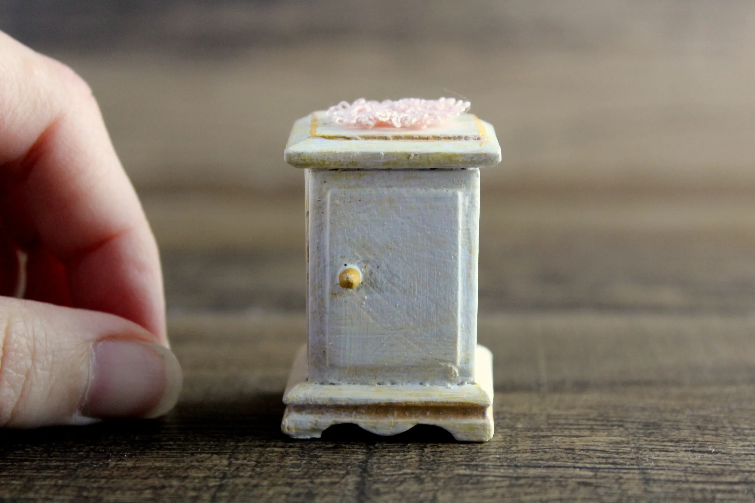 Vintage 1:12 Miniature Dollhouse White Wooden End Table, Side Table or Nightstand