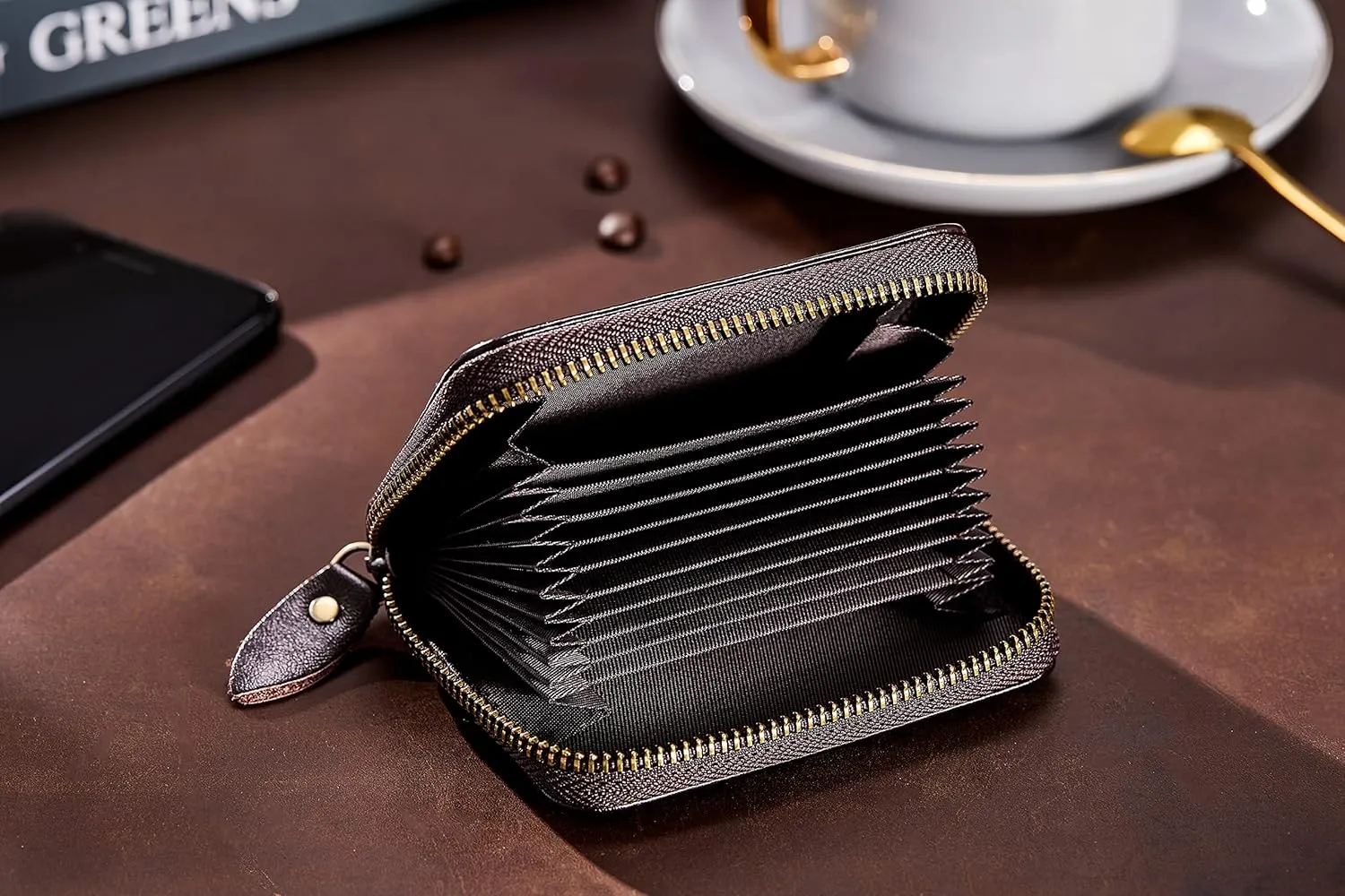 Vintage Full Top Grain Leather Wallet RFID Blocking Multi Card Case with Zipper Pocket Card Holder for Men Women Gift Box