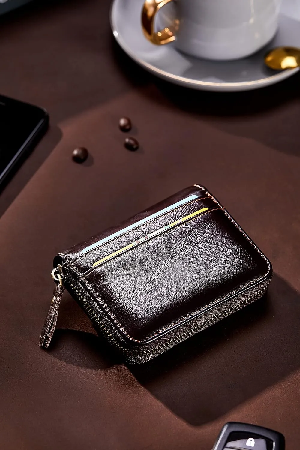 Vintage Full Top Grain Leather Wallet RFID Blocking Multi Card Case with Zipper Pocket Card Holder for Men Women Gift Box