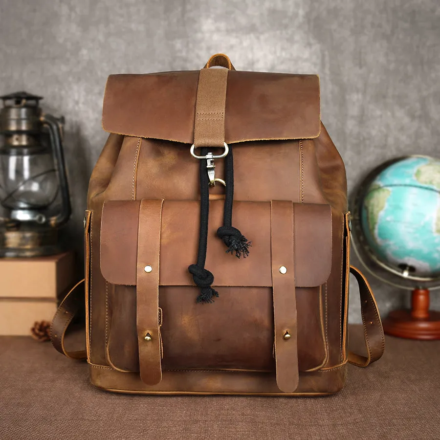 Vintage Leather Anti-theft Travel Laptop Backpack