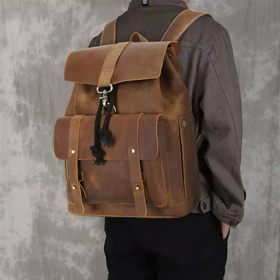 Vintage Leather Anti-theft Travel Laptop Backpack