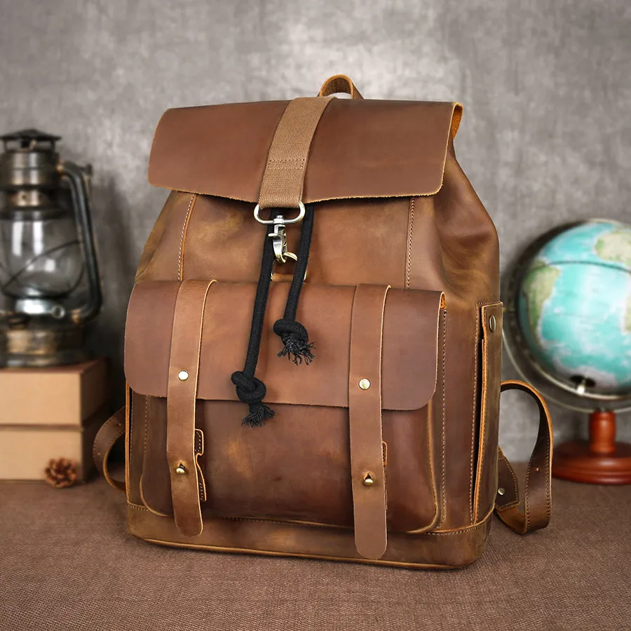 Vintage Leather Anti-theft Travel Laptop Backpack