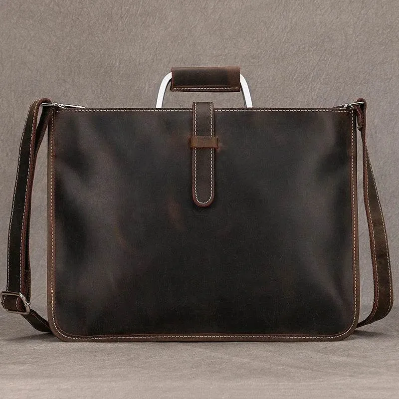Vintage Style Men's Leather Briefcase Slim Working Tote Designer Bag