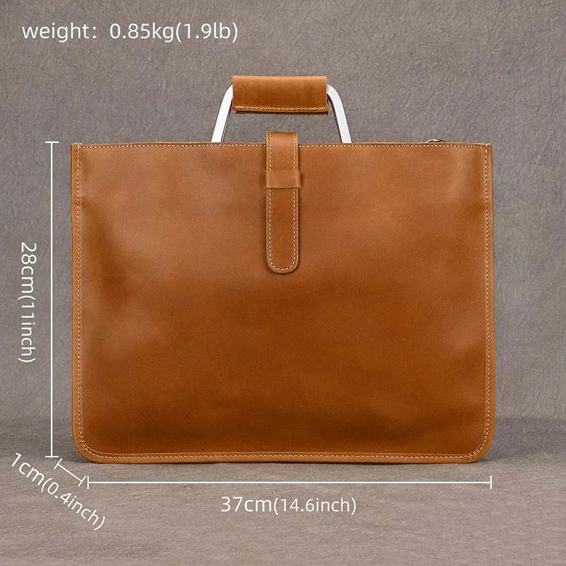 Vintage Style Men's Leather Briefcase Slim Working Tote Designer Bag