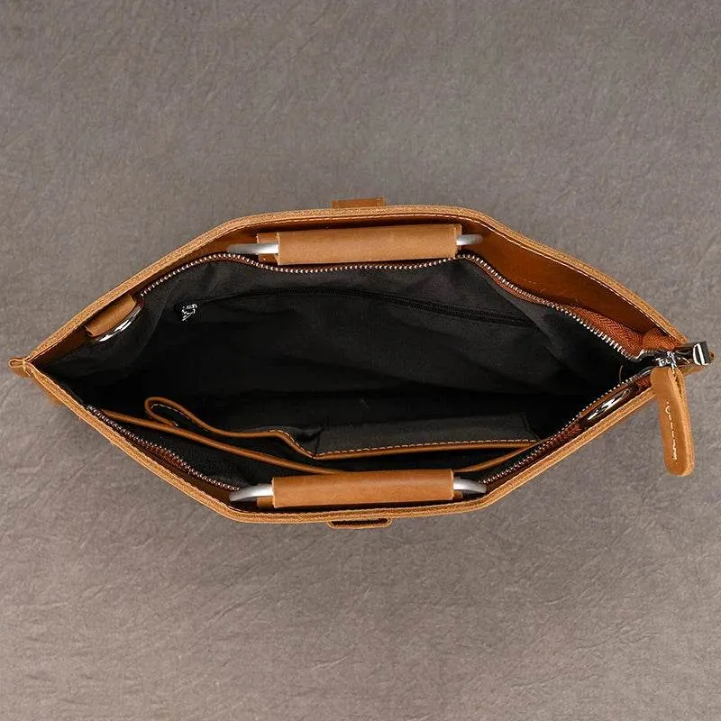 Vintage Style Men's Leather Briefcase Slim Working Tote Designer Bag
